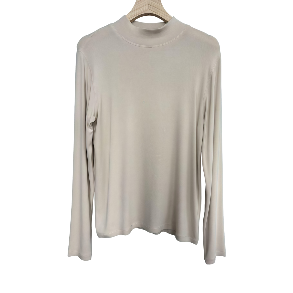 Cream long sleeve rib knit mock neck top